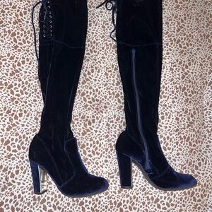 Chic Blue Velvet Over the Knee Boots